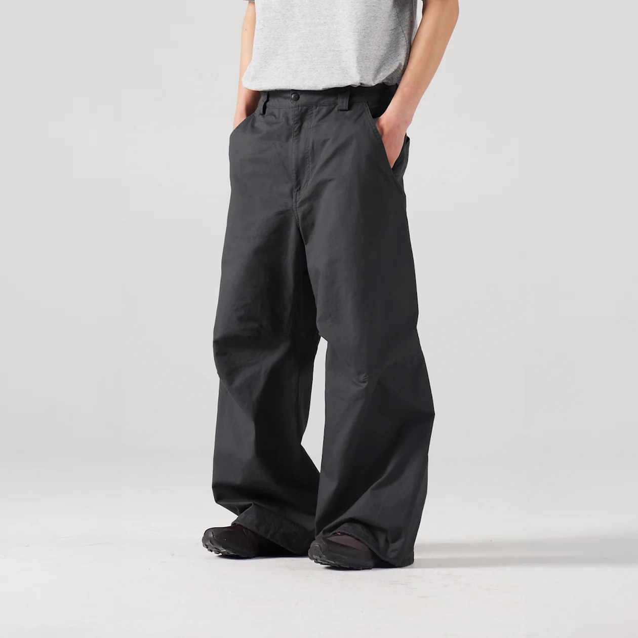 Blue Cotton Wide Leg Curved Knife Men's Pants