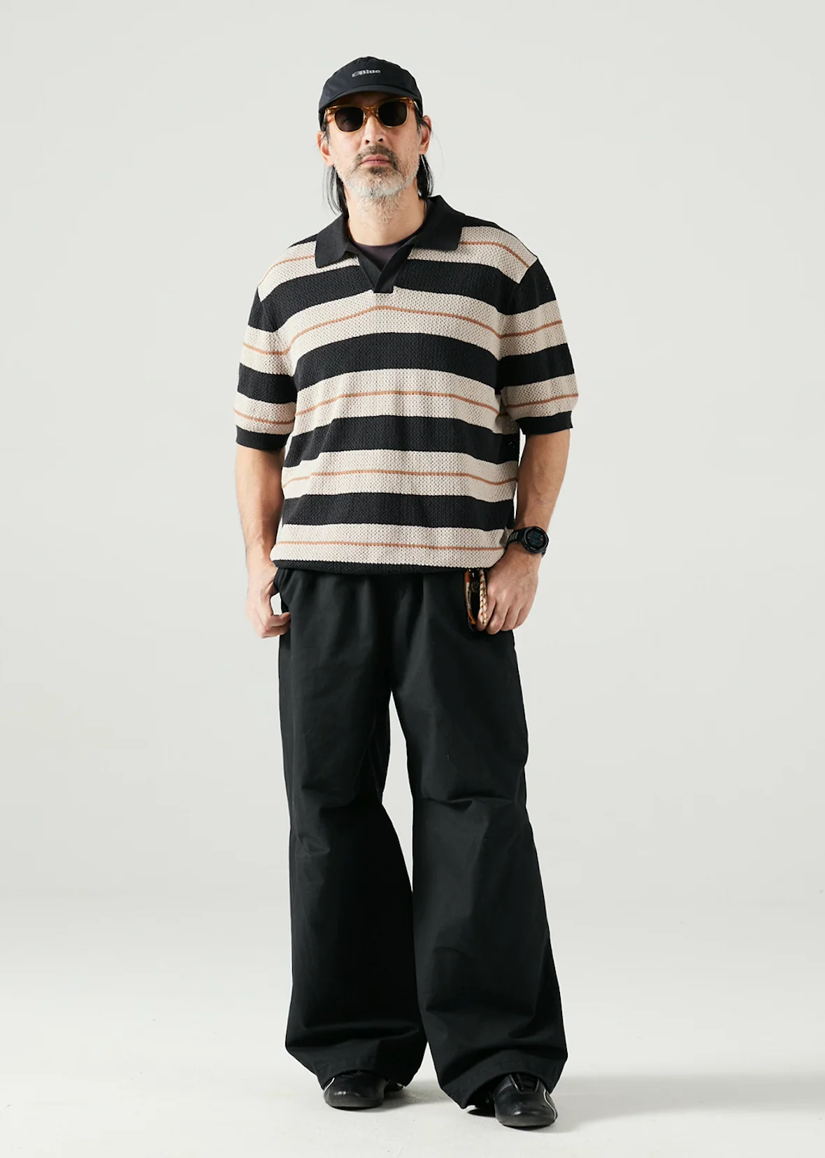 Blue Cotton Wide Leg Curved Knife Men's Pants - Image 2