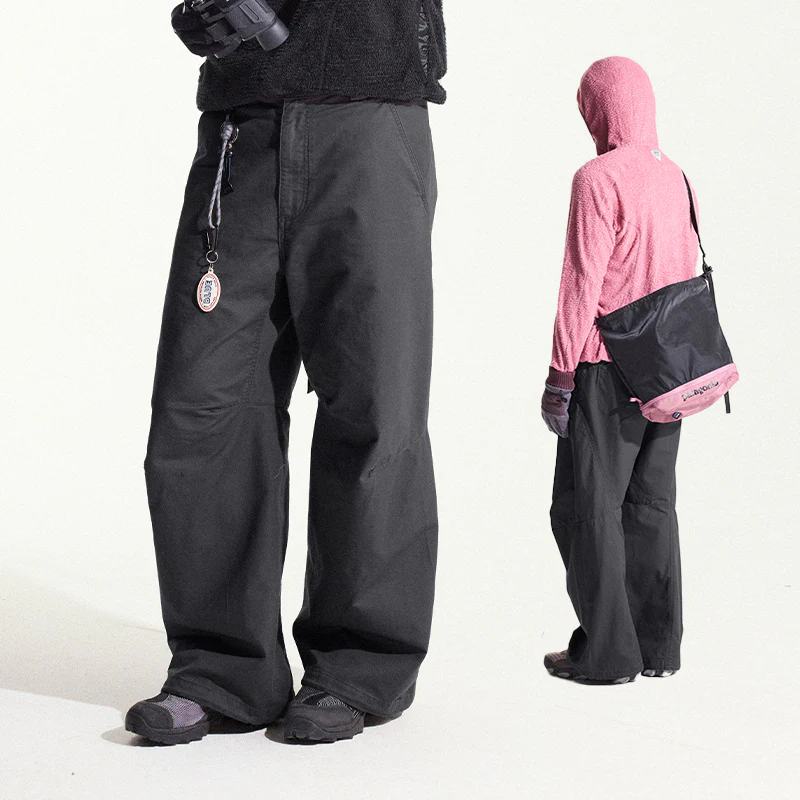 Blue Cotton Wide Leg Curved Knife Men's Pants - Image 3