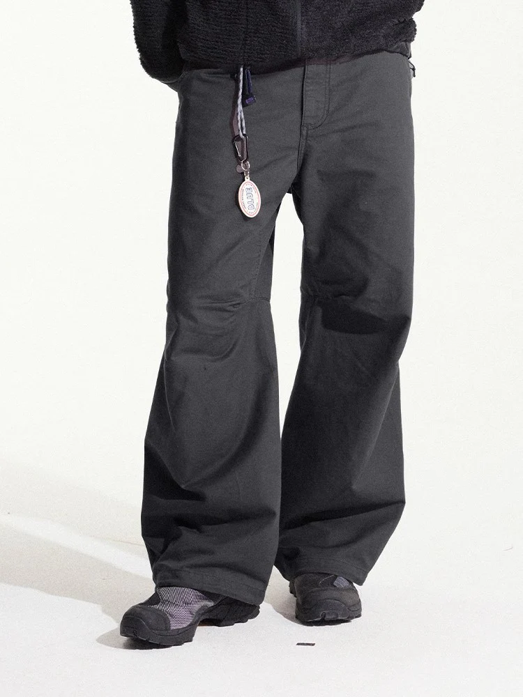 Blue Cotton Wide Leg Curved Knife Men's Pants - Image 4