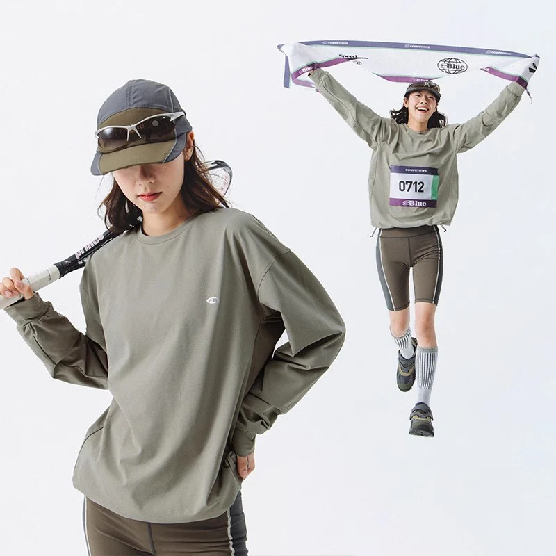 Blue Drawstring Training Unisex Long Sleeve T-shirt - Image 2