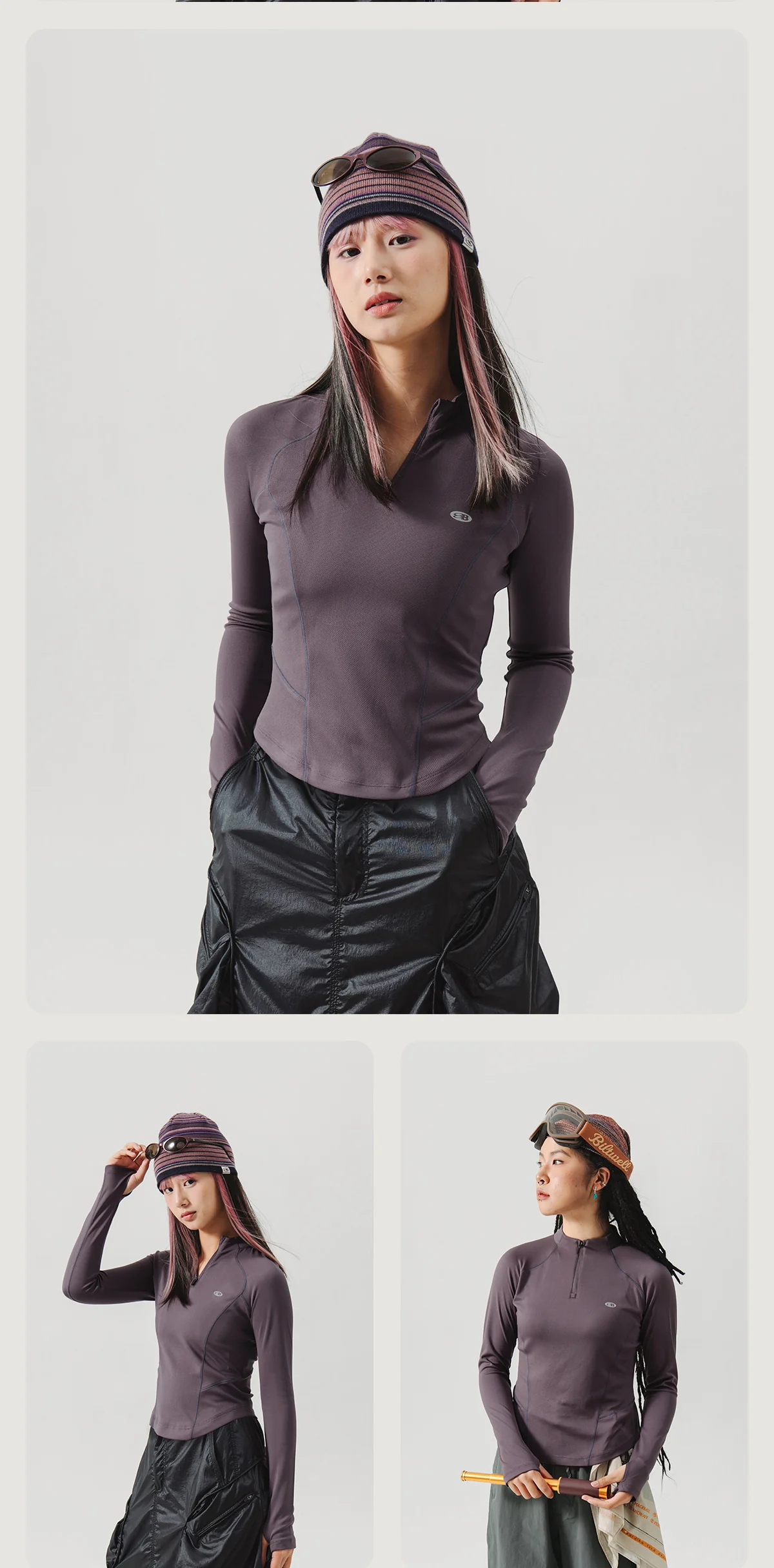 Blue Stand Collar Training Long Sleeve Ladies T-shirt - Image 5
