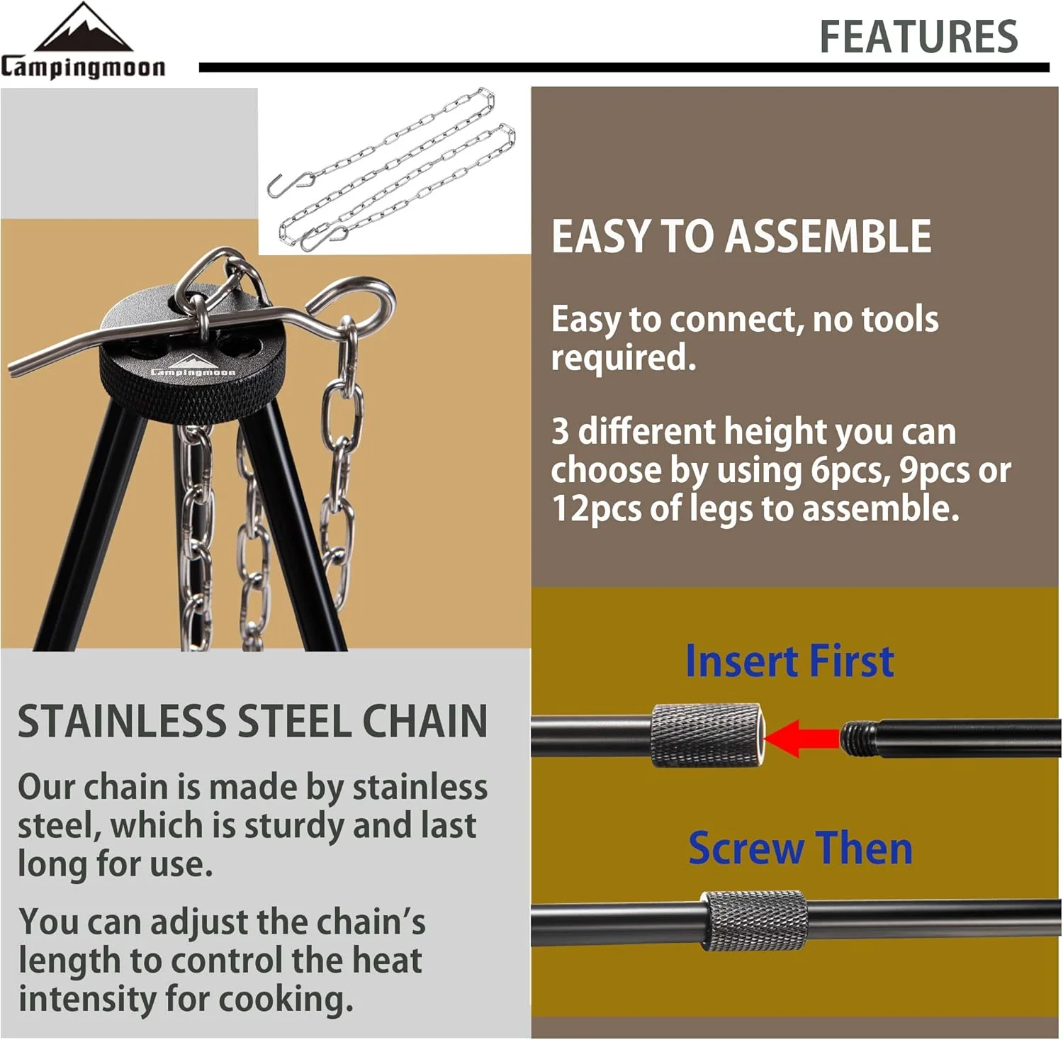 Camping Moon 41.34-inch Height Light Weight Portable Camping Tripod 2026 - Image 4