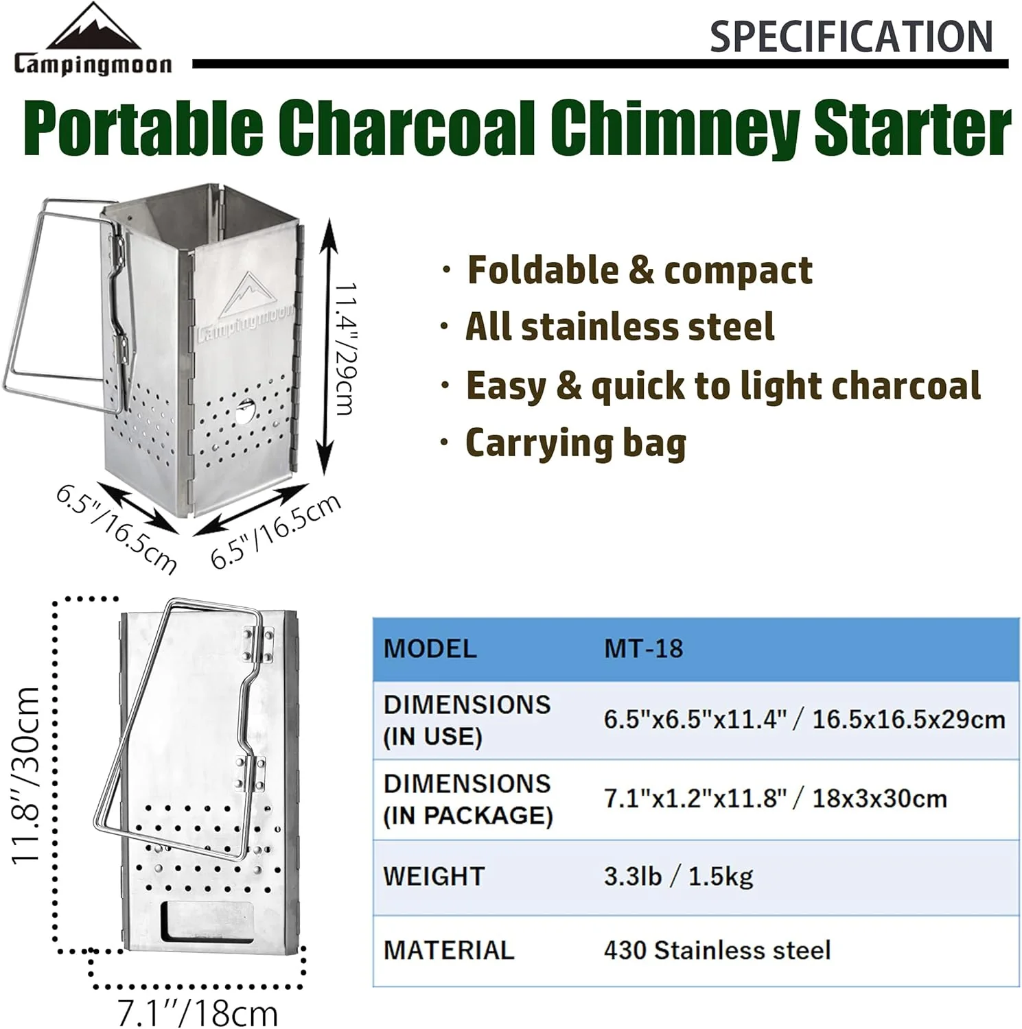 Camping Moon MT-18 Portable Charcoal Chimney Starter 2026 - Image 7
