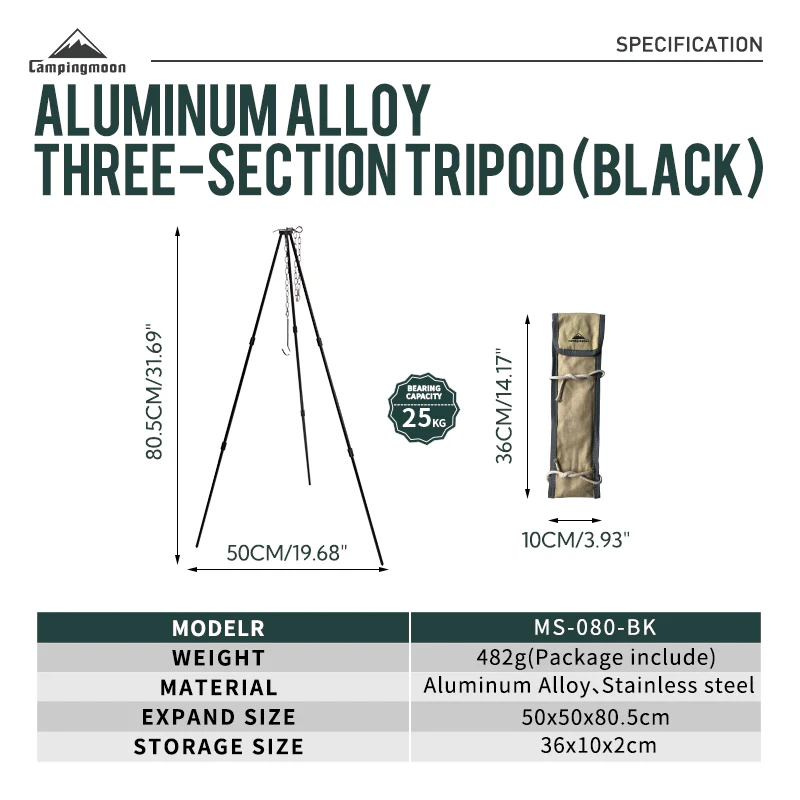 Camping Moon 3-Section Tripod – Black - Image 7