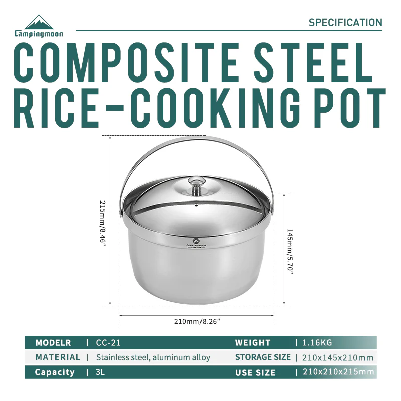 Camping Moon Cooking Pot 3.0L CC-21 - Image 3