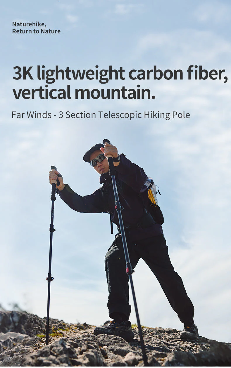 Naturehike Far Wind™ Three-section Telescopic Carbon Trekking Pole (2pcs) 2026 - Image 3