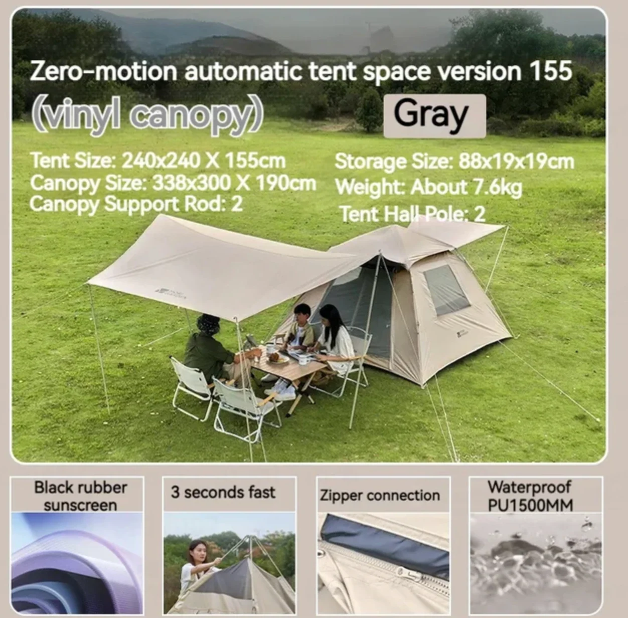 Mobi Garden Instant Set-Up Tent Vinyl Coated - Image 3