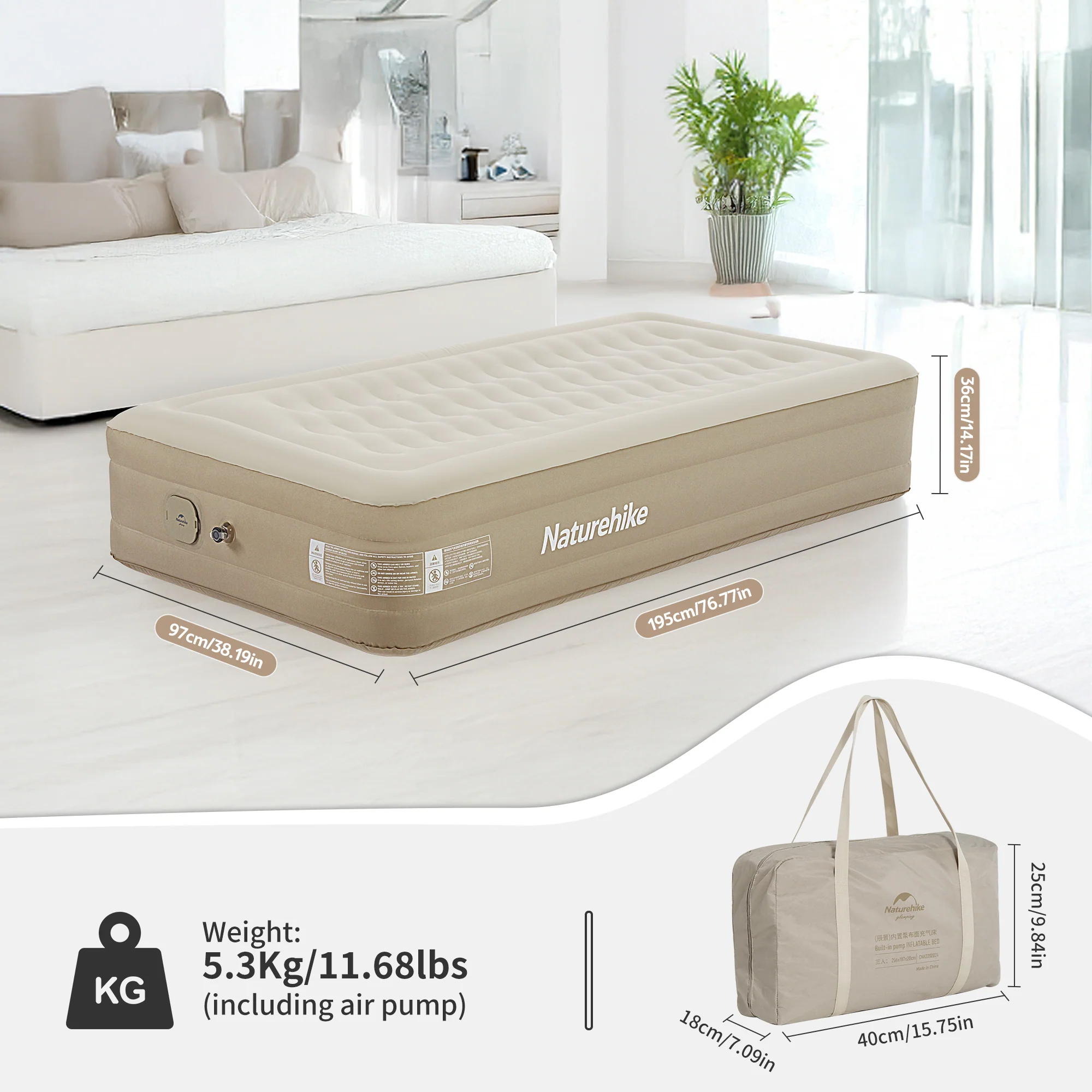 Naturehike C36 Inflatable Mattress Built-In Pump Khaki - Image 5