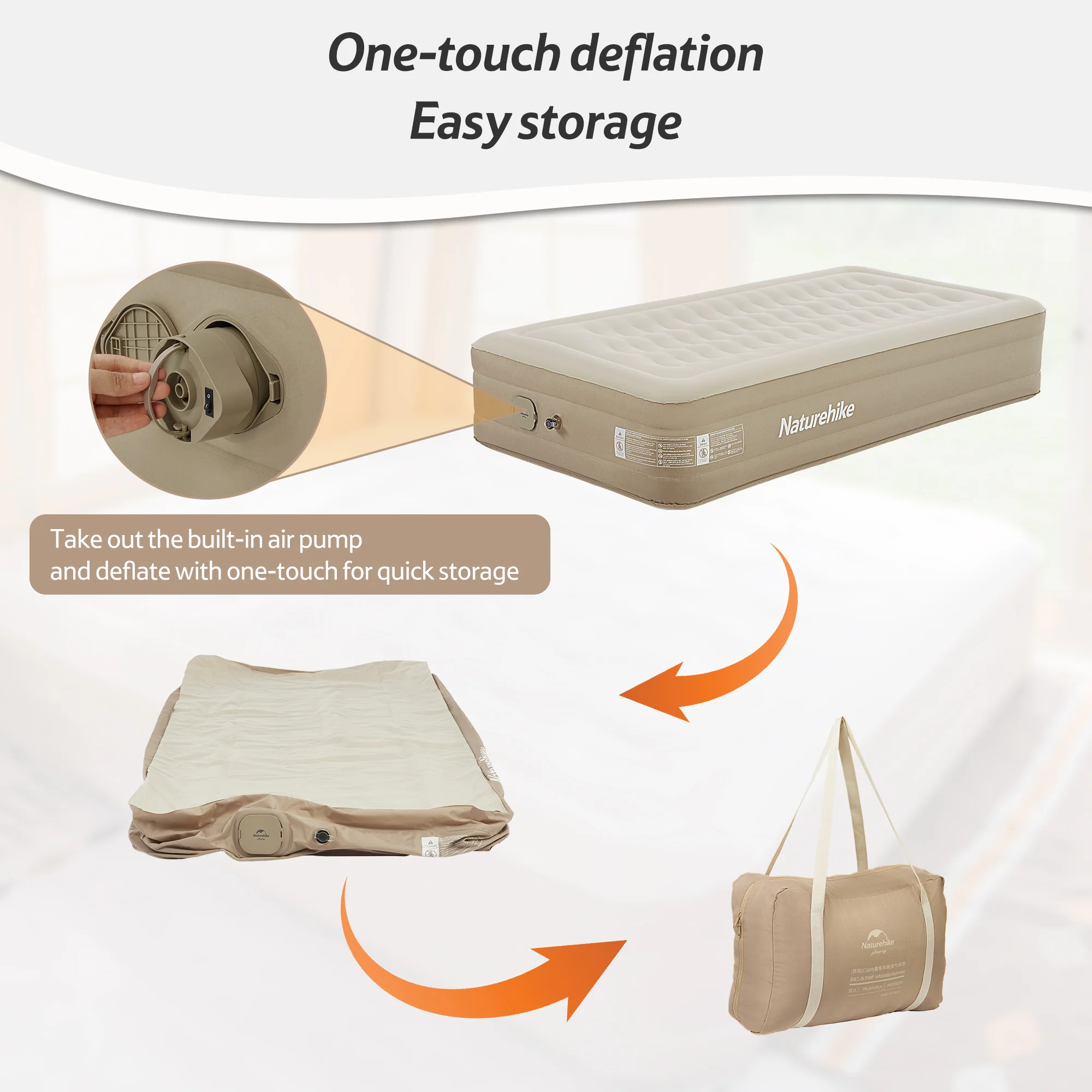 Naturehike C36 Inflatable Mattress Built-In Pump Khaki - Image 9