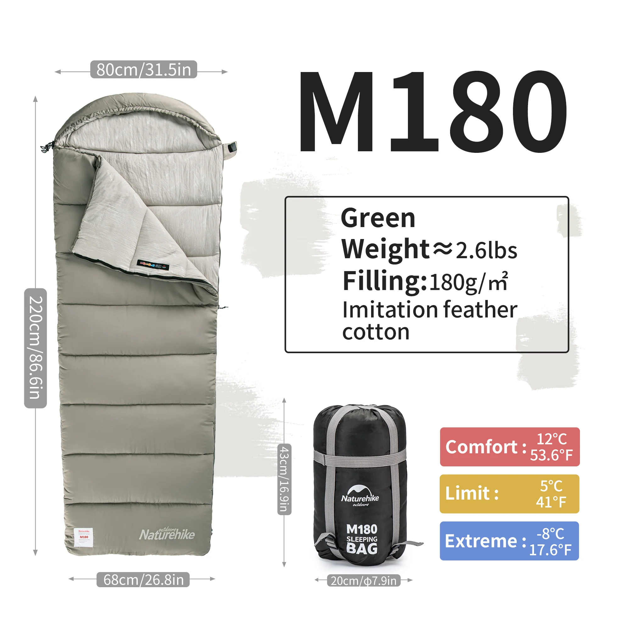 Naturehike M180 With Hood Green Envelop Washable Sleeping Bag - Image 8