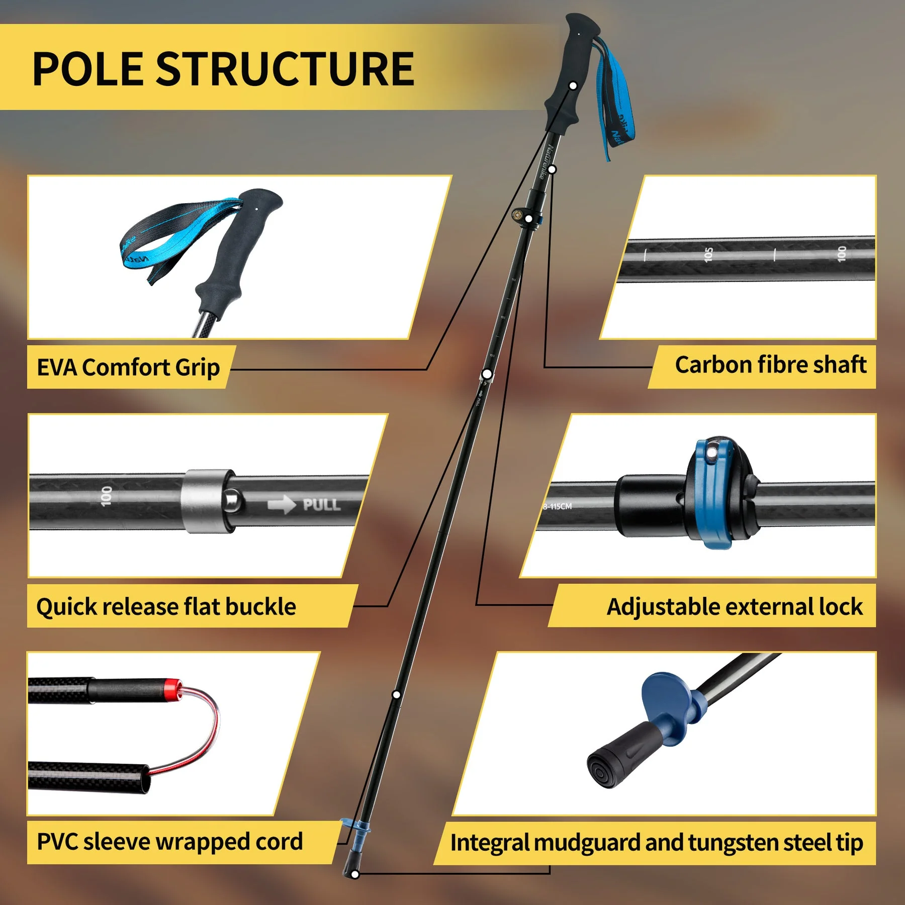 Naturehike Gale Terk EXT Full Carbon 5-section Adjustable Folding Trekking Pole 2026 - Image 3