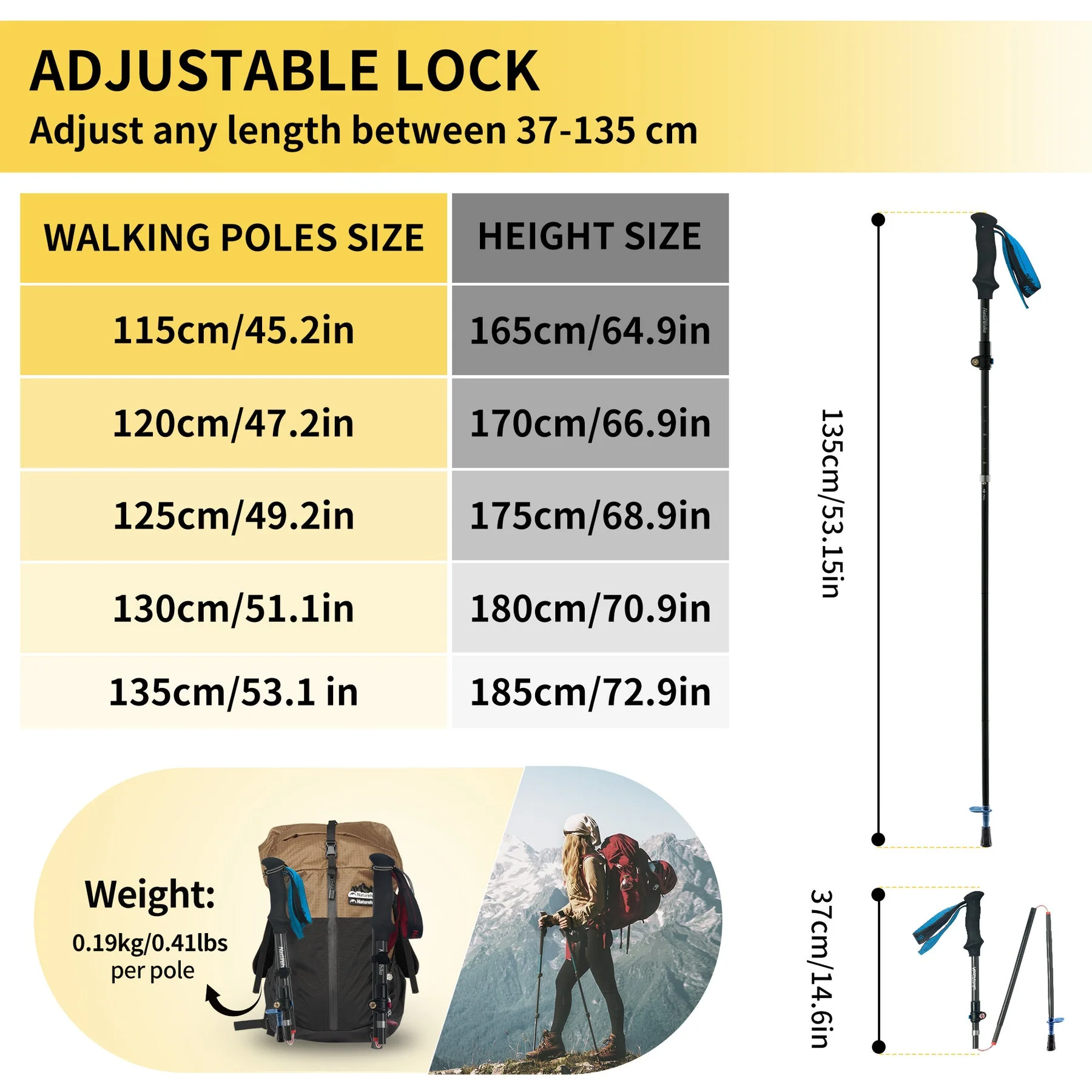 Naturehike Gale Terk EXT Full Carbon 5-section Adjustable Folding Trekking Pole 2026 - Image 5