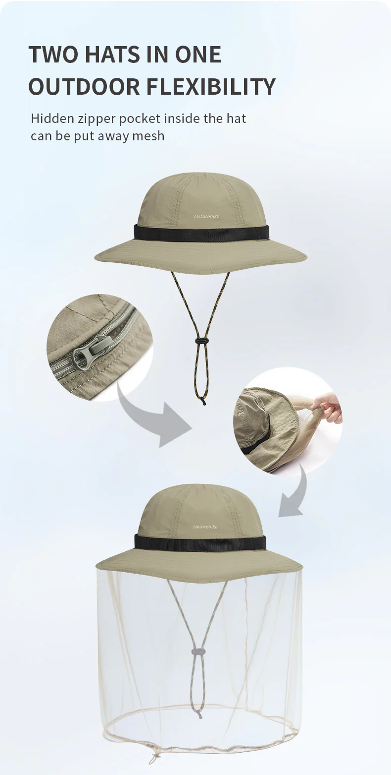 Naturehike Outdoor Anti-Mosquito Fisherman  Hat - Khaki - Image 7