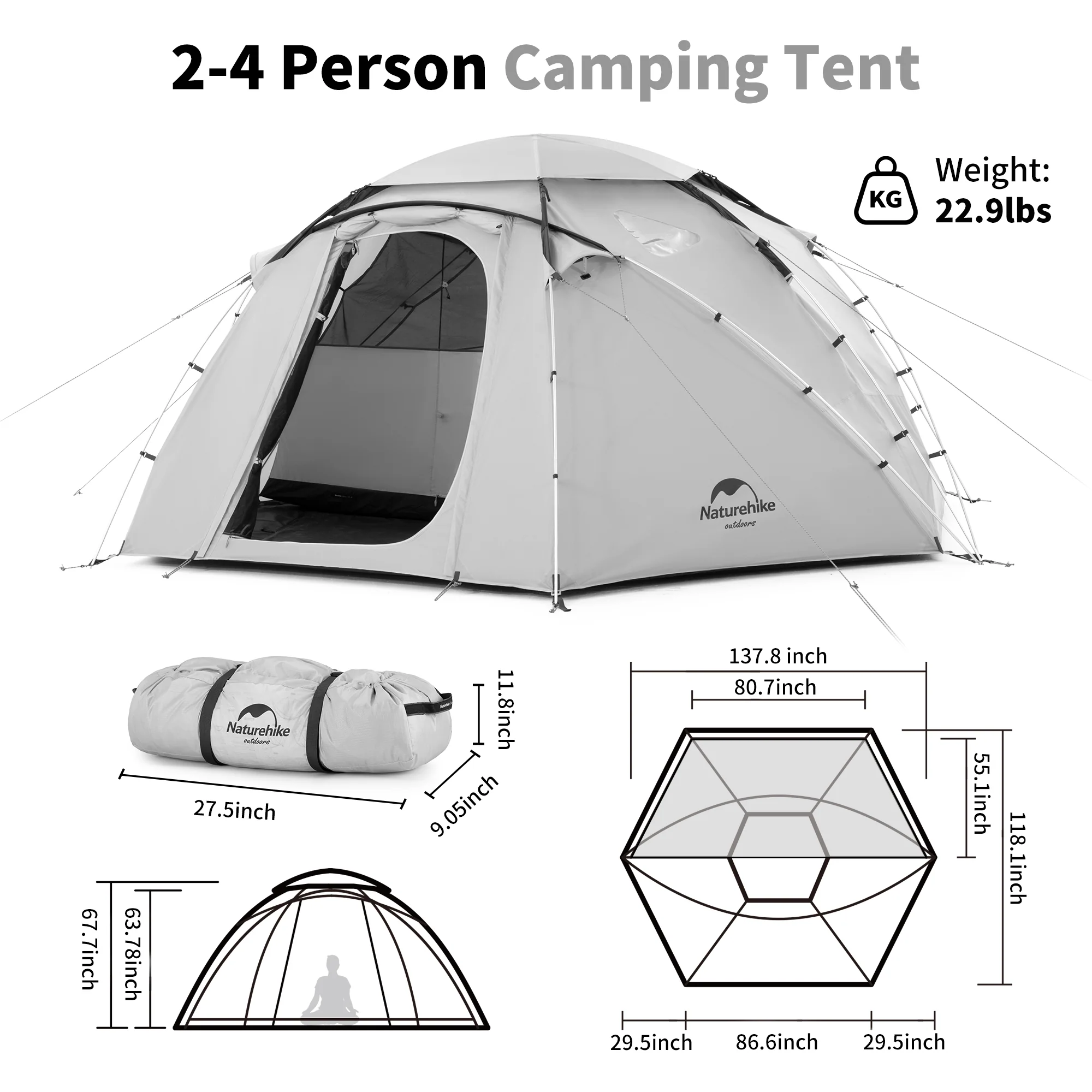 Naturehike Shepherd Dome Tent Gray - Image 3