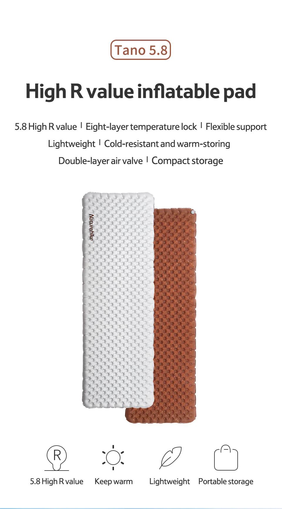 Naturehike Tuye 5.8 Ultra Light Inflatable Mummy Sleeping Pad Carbon Silver - Image 9