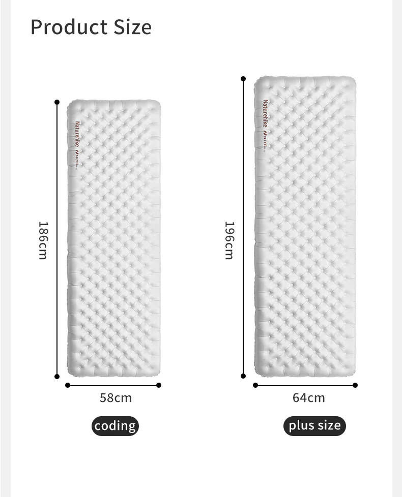 Naturehike Tuye 8.8 Ultra Light Inflatable Square Sleeping Pad Carbon Silver Plus Size - Image 7