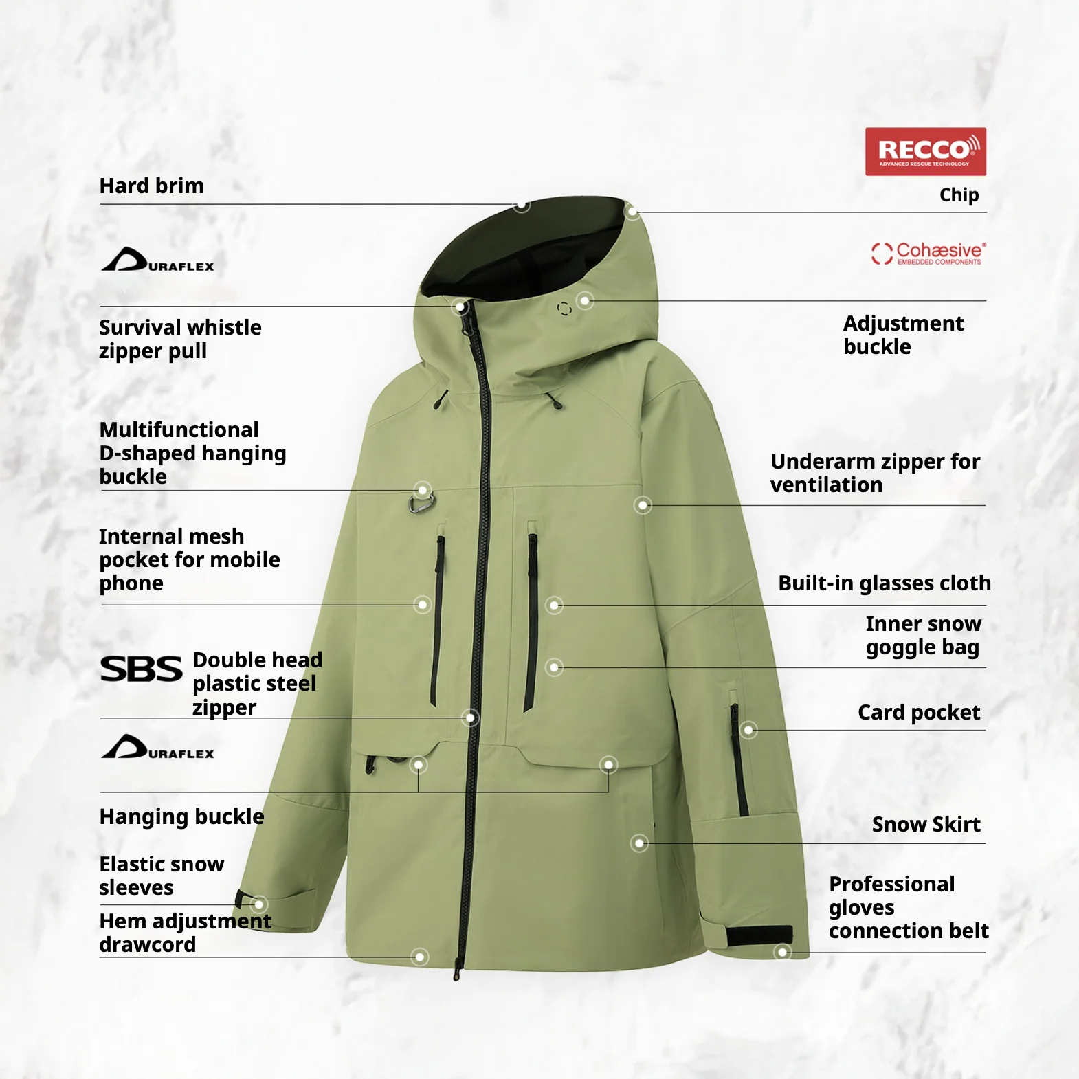 Pomt Futurx 3L Snow Jacket Avocado Green - Image 4