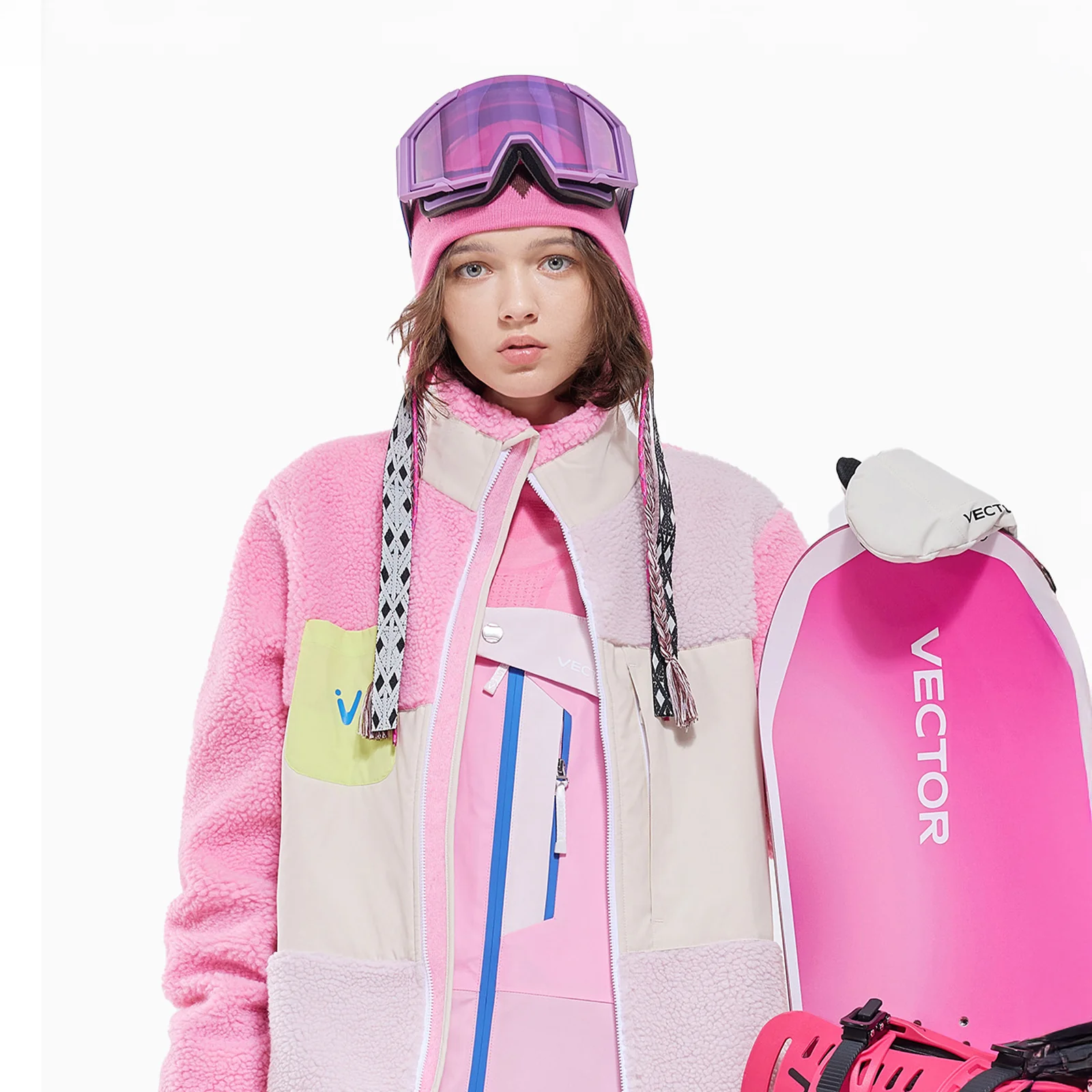 Vector Peach Pink Patch Darn Fleece Jacket - Image 4