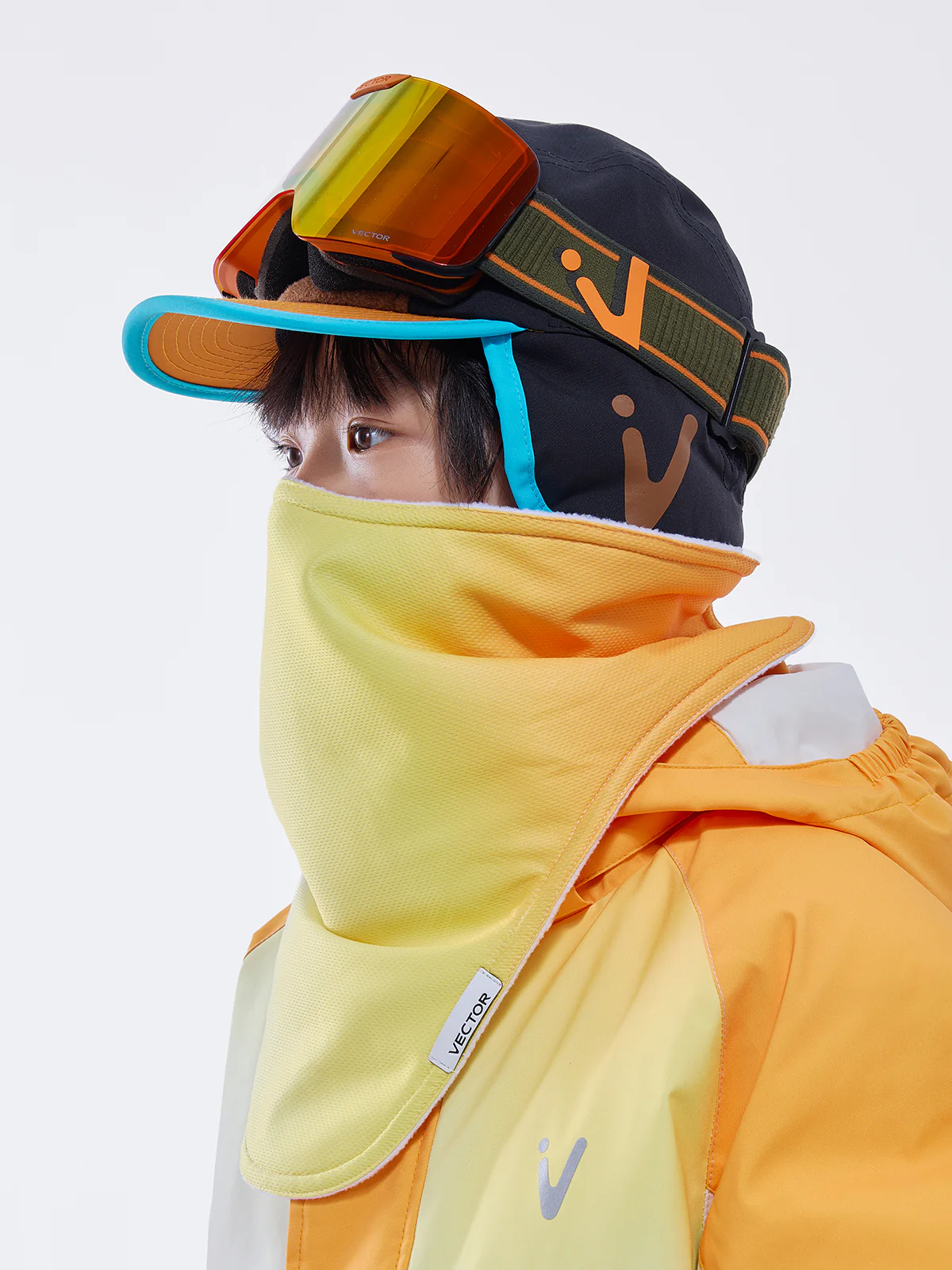 Vector Snowy Night With Orange Glow Kids' Trifit Face Mask - Image 3